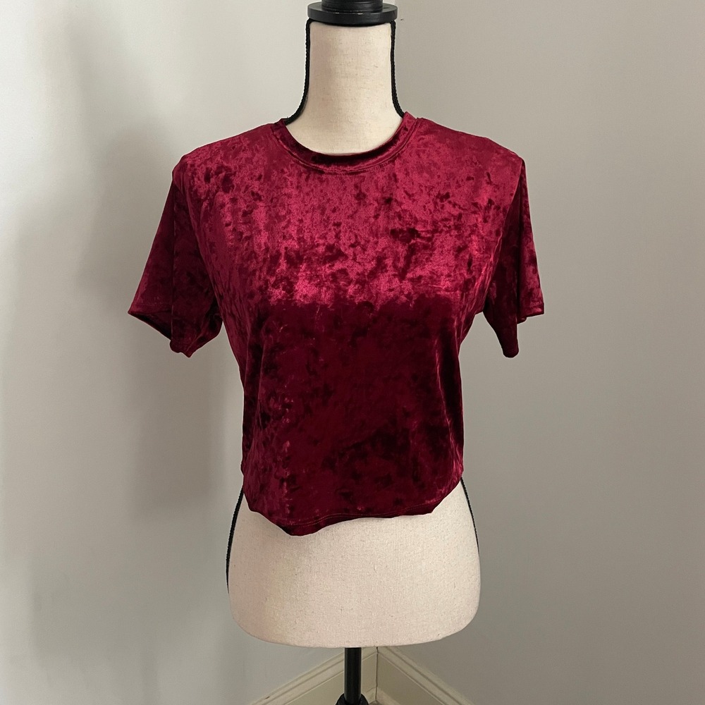 Garage Red Velvet Short Sleeve Tee size XS Modern‎ Crop Boxy Vamp Jewel Tone Top